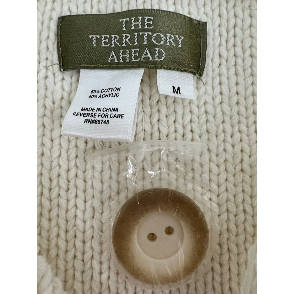 The Territory Ahead Fringe Cardigan Sweater Coat M Cream Boho Patchwork Cotton